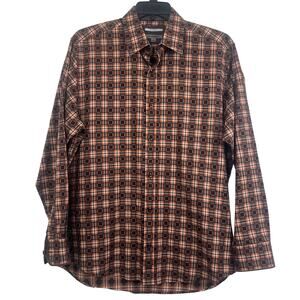 Johnston & Murphy shirt men’s Large tailored fit  geometric flip cuff button up